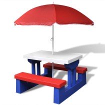 Kids' Picnic Table with Benches and Parasol Multicolour