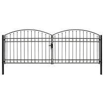 Fence Gate Double Door with Arched Top Steel 300x175 cm Black