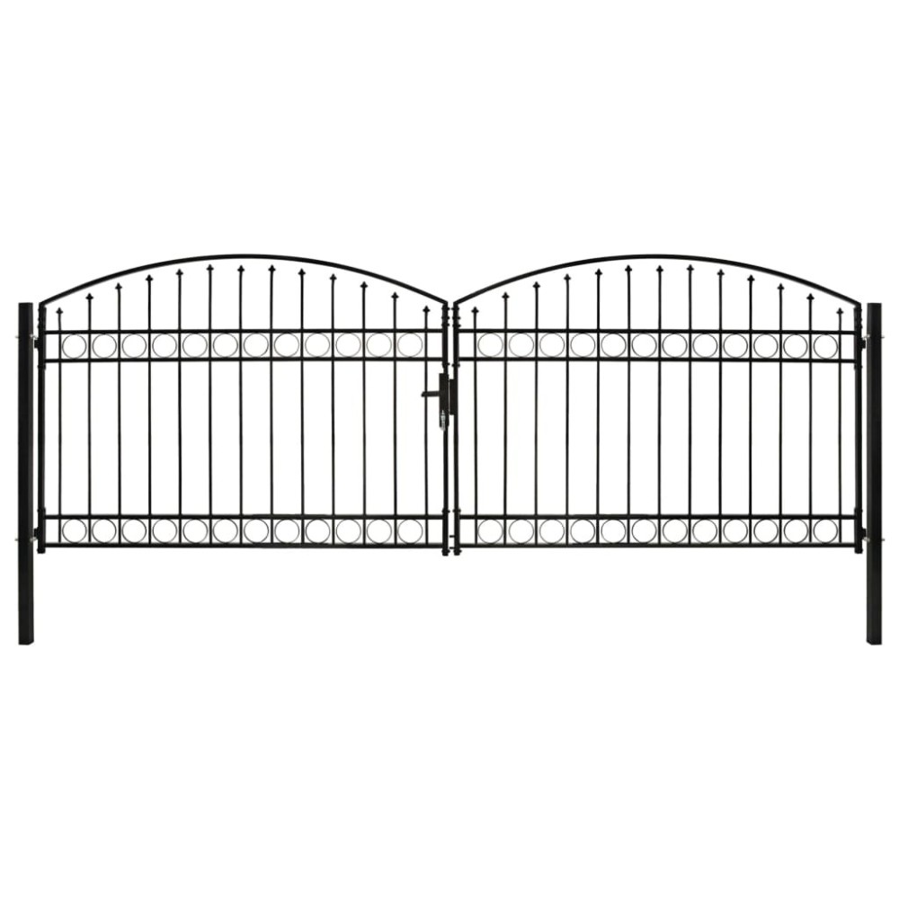 Fence Gate Double Door with Arched Top Steel 300x175 cm Black