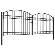 Fence Gate Double Door with Arched Top Steel 300x175 cm Black