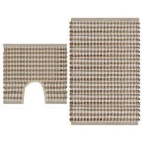 Hand-Woven Jute Bathroom Mat Set Fabric Natural and White