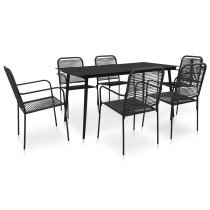 9 Piece Outdoor Dining Set Cotton Rope and Steel Black
