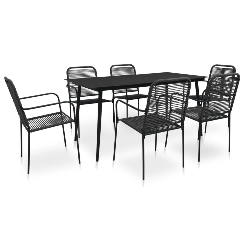 9 Piece Outdoor Dining Set Cotton Rope and Steel Black