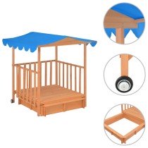 Kids Playhouse with Sandbox Fir Wood Blue UV50