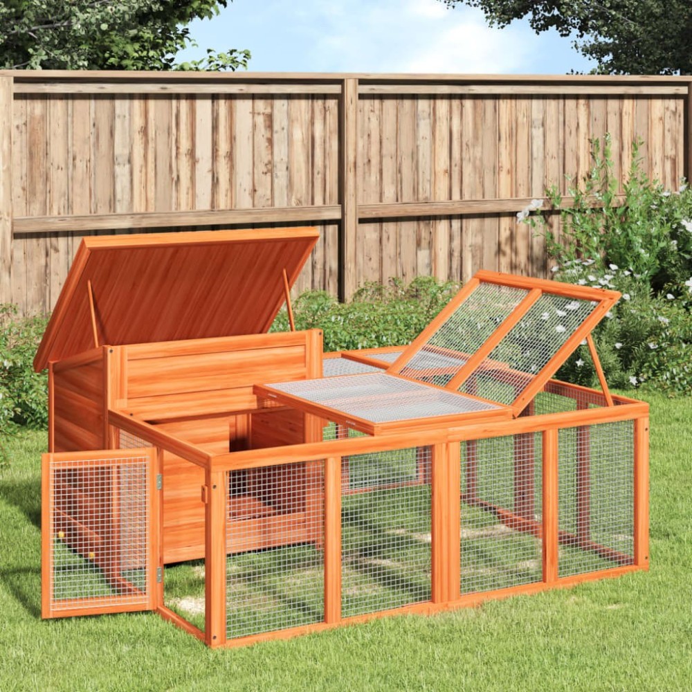 Rabbit Hutch Grey 144x123x67.5 cm Solid Wood Pine