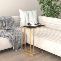 Computer Side Table Black Marble 50x35x65 cm Tempered Glass
