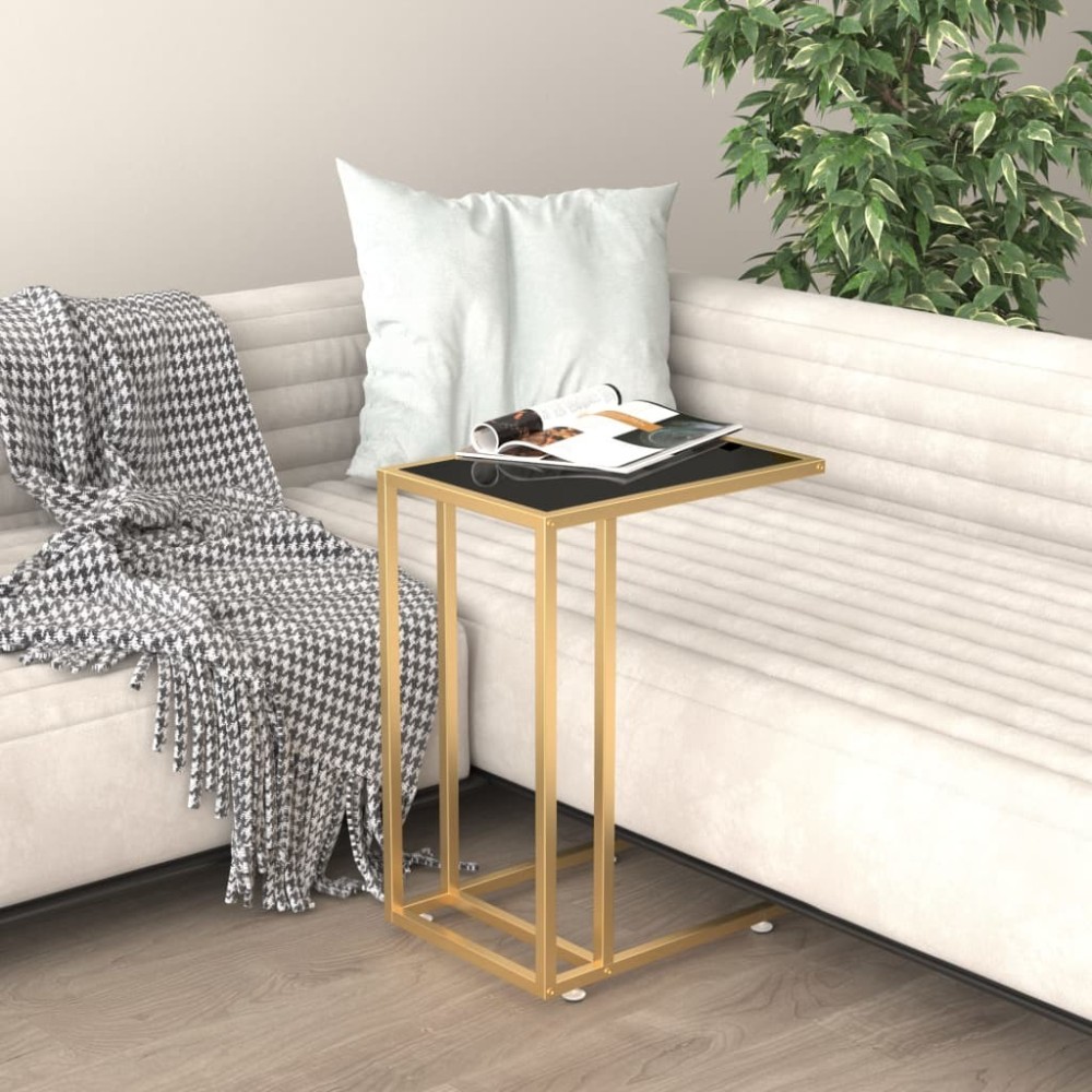 Computer Side Table Black Marble 50x35x65 cm Tempered Glass