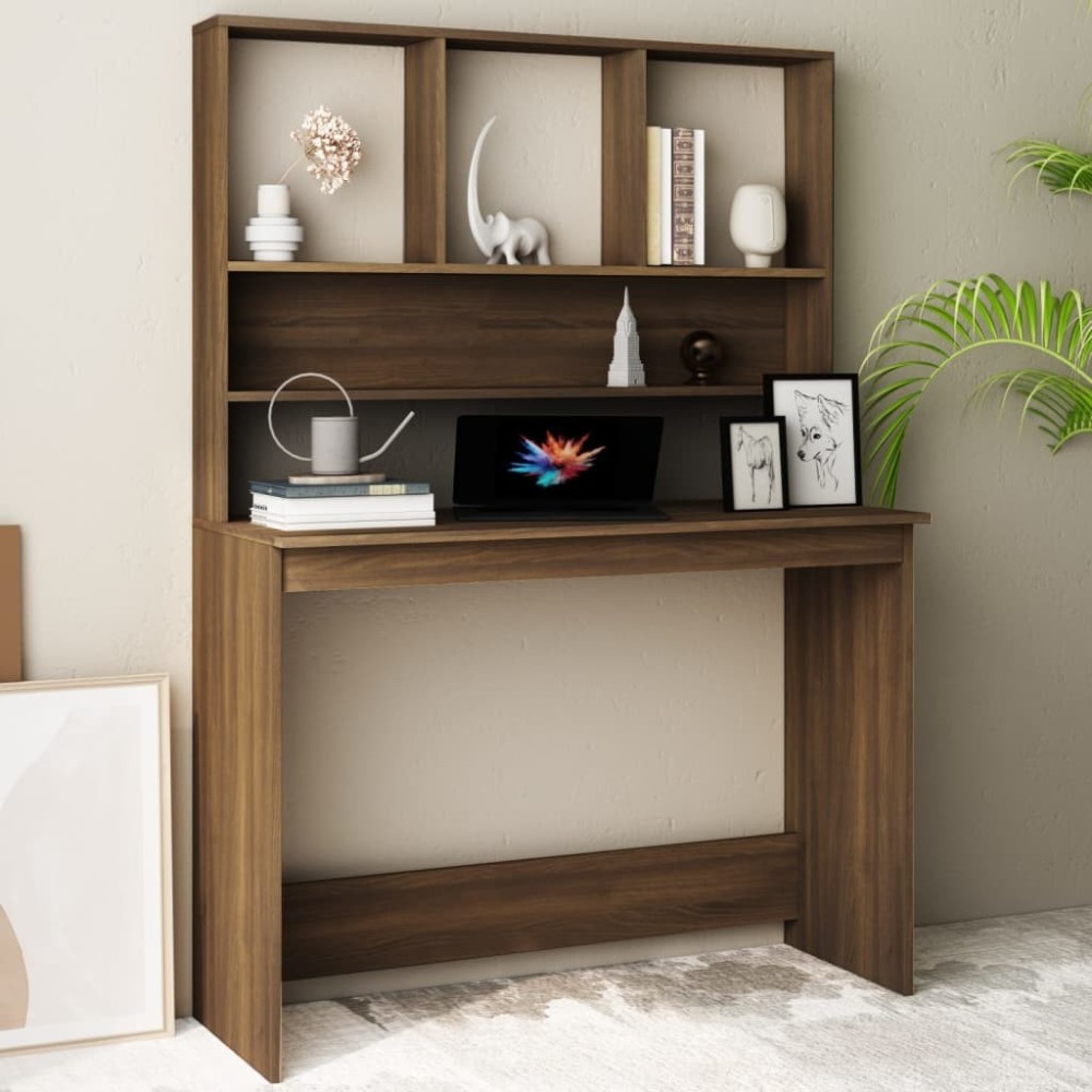 Desk with Shelf White and Sonoma Oak 110x45x157 cm Engineered Wood