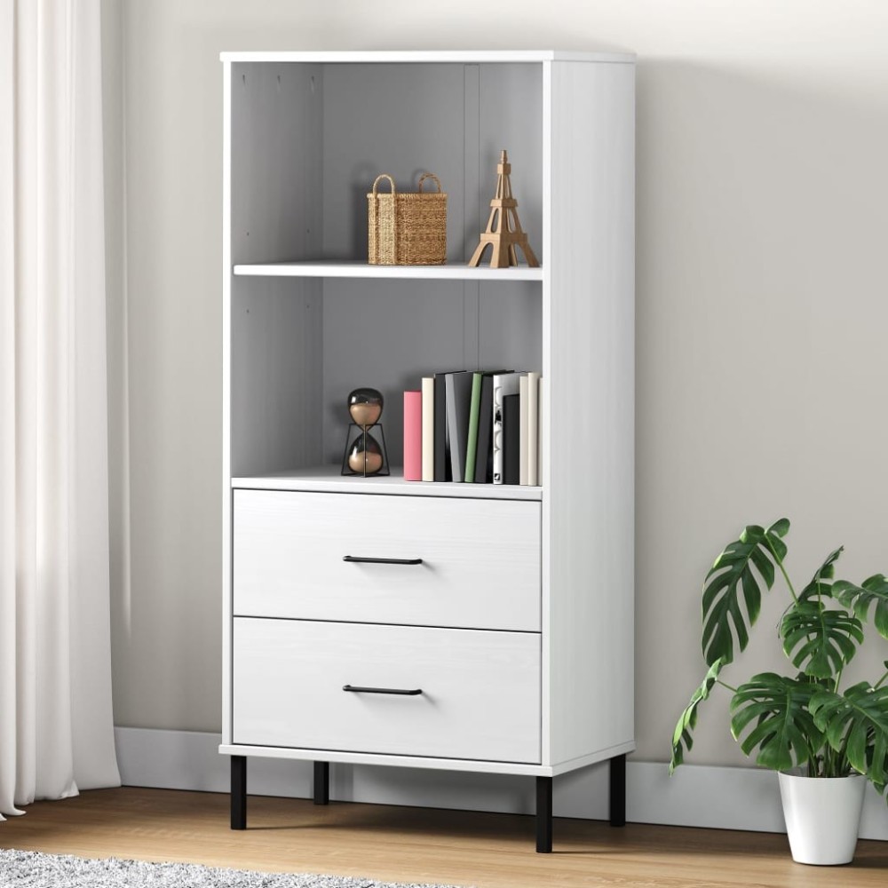Bookcase with 2 Drawers Grey 60x35x128.5 cm Solid Wood OSLO
