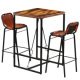 Bar Set 5 Pieces Solid Reclaimed Wood and Genuine Goat Leather