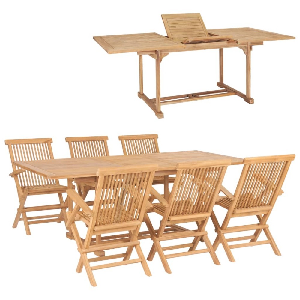 7 Piece Garden Dining Set Solid Teak Wood