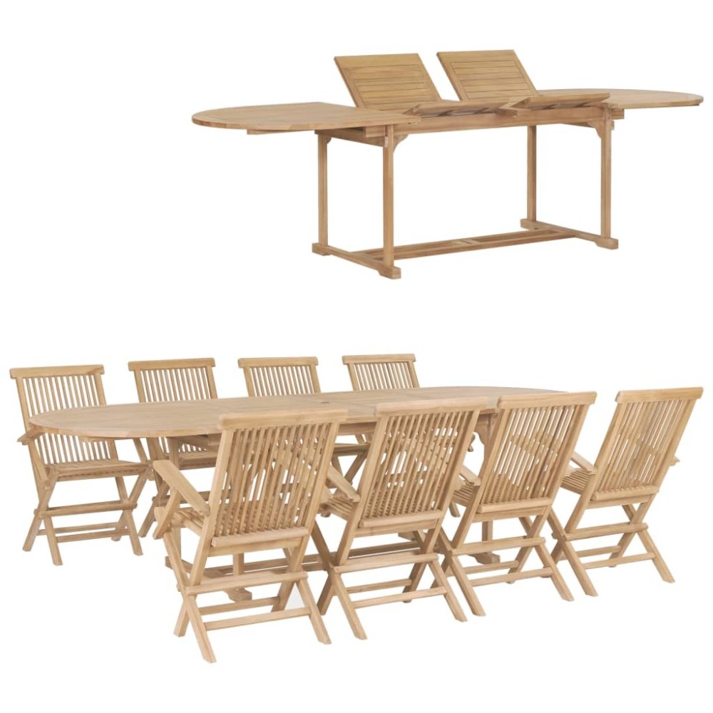 9 Piece Garden Dining Set Solid Teak Wood