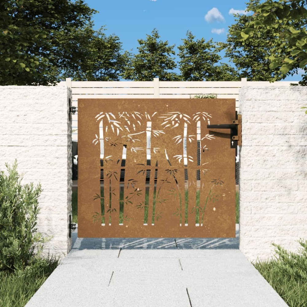 Garden Gate 85x200 cm Corten Steel Bamboo Design