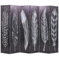 Folding Room Divider 160x170 cm Feathers Black and White