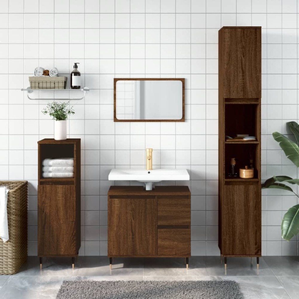 Bathroom Cabinet Brown Oak 65x33x60 cm Engineered Wood