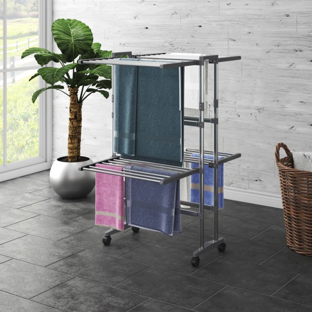 3-Tier Laundry Drying Rack with Wheels Silver 60x70x129 cm