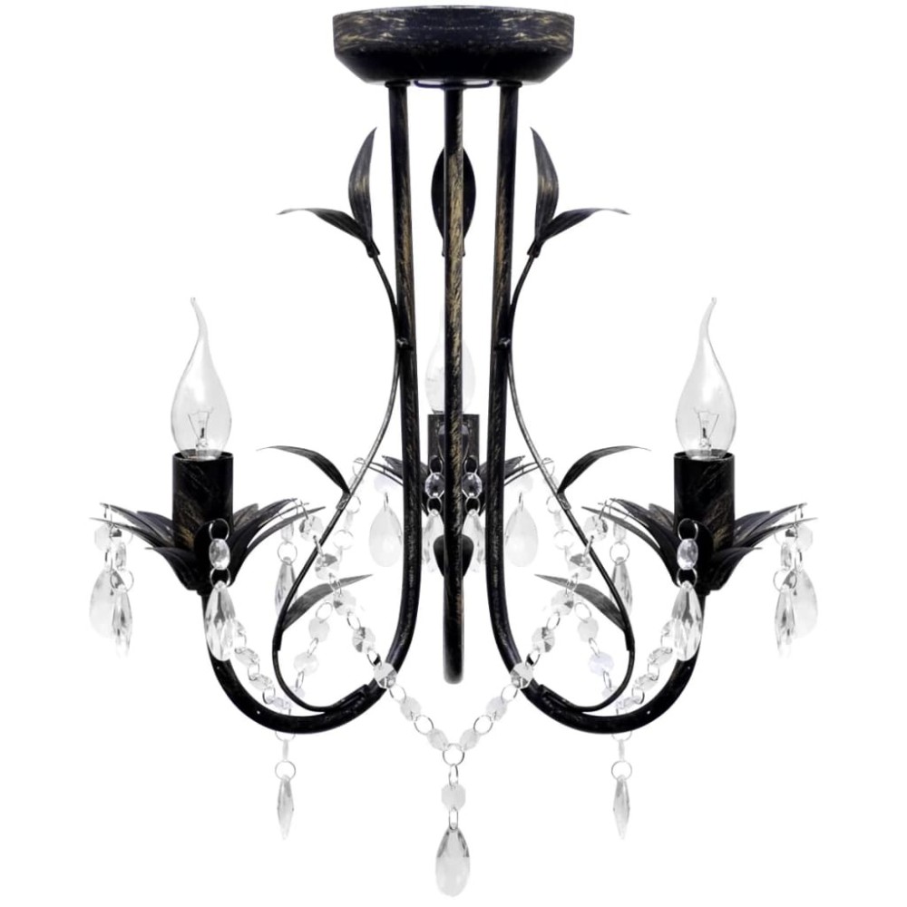 Art Nouveau Style Black Chandelier Crystal Beads 3xE14 Bulbs