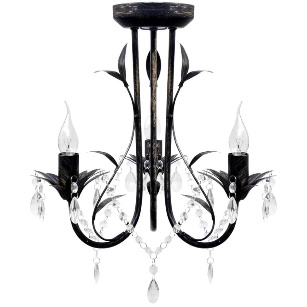 Art Nouveau Style Black Chandelier Crystal Beads 3xE14 Bulbs
