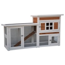 @Pet Rabbit Hutch Villa White and Brown 147x50x80 cm