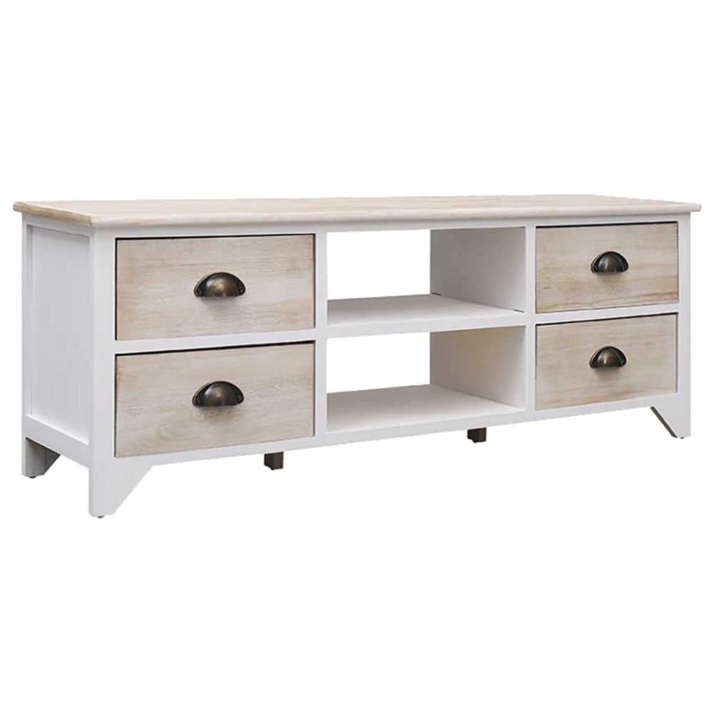 TV-Schrank Weiß 108x30x40 cm Massivholz Paulownia
