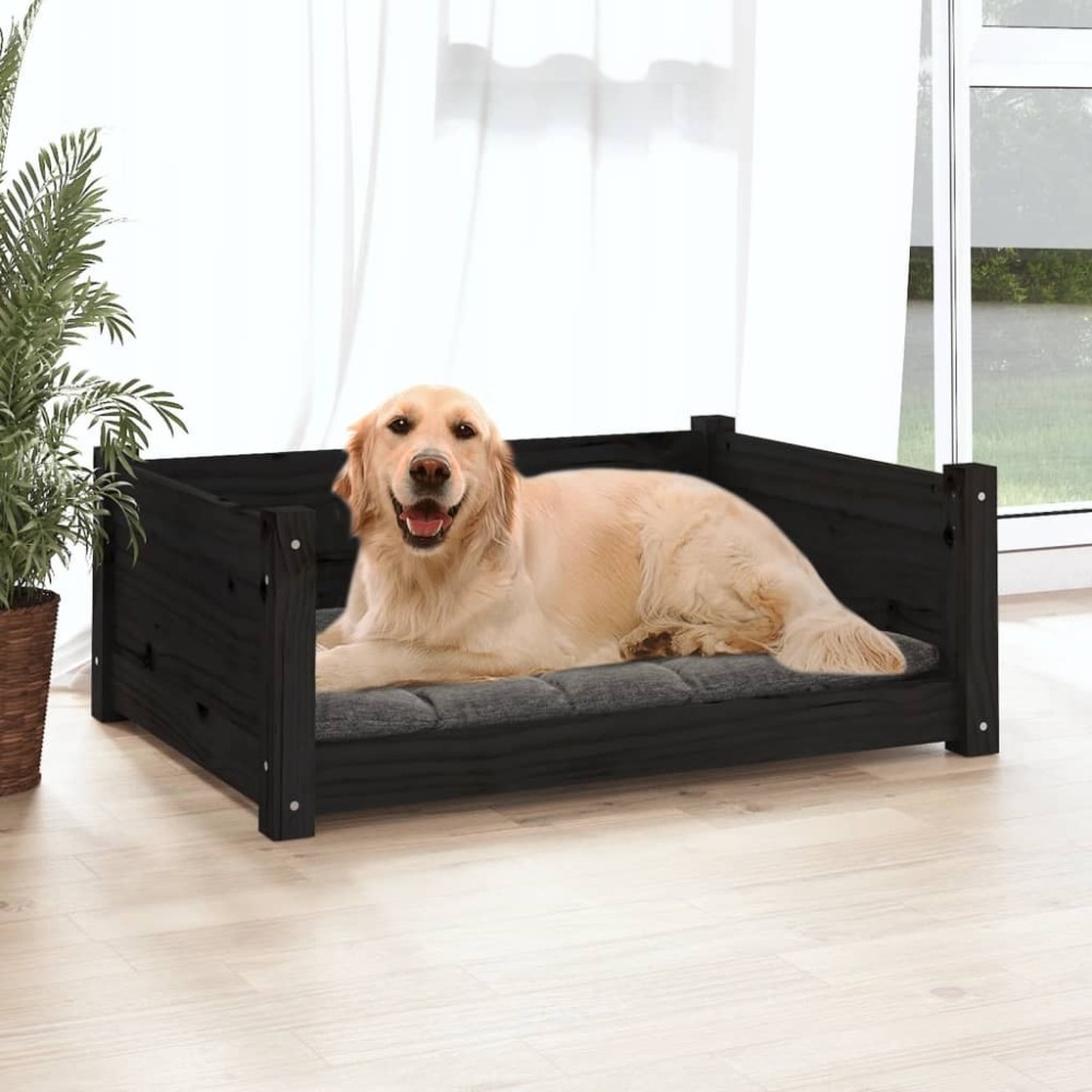 Hundebett Schwarz 95,5x65,5x28 cm Massivholz Kiefer