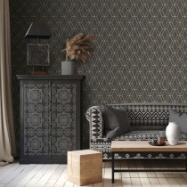 DUTCH WALLCOVERINGS Wallpaper Hexagonal Black and Gold