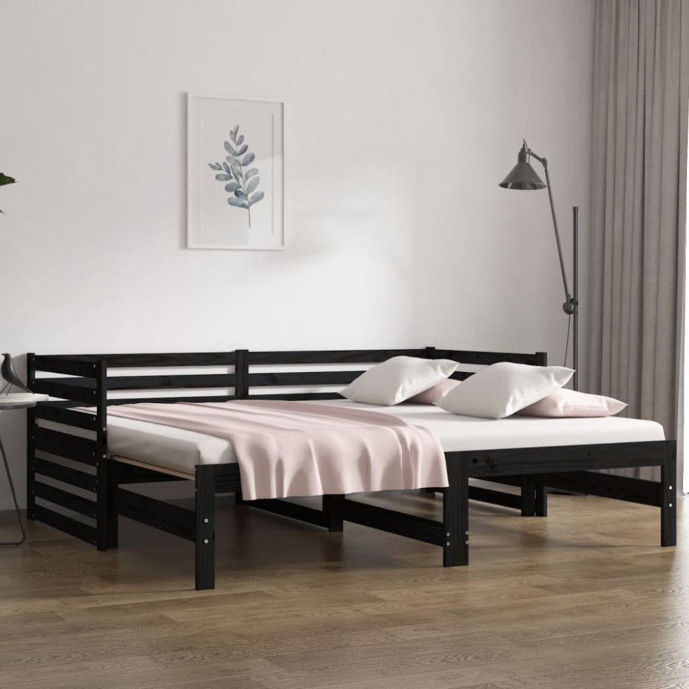 Pull-out Day Bed White 2x(80x200) cm Solid Wood Pine