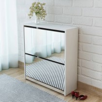 Shoe Cabinet with Mirror 2-Layer Grey Sonoma 63x17x67 cm