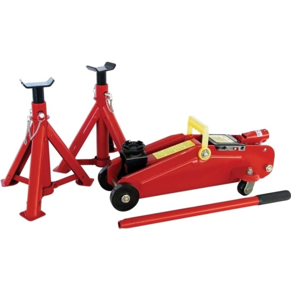 Carpoint Trolley Jack and 2 Piece Axle Stand Set 2000 kg Red