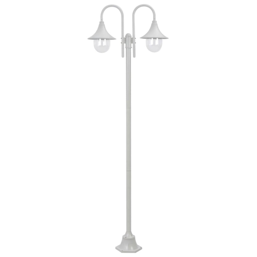 Garden Post Light E27 220 cm Aluminium 2-Lantern White