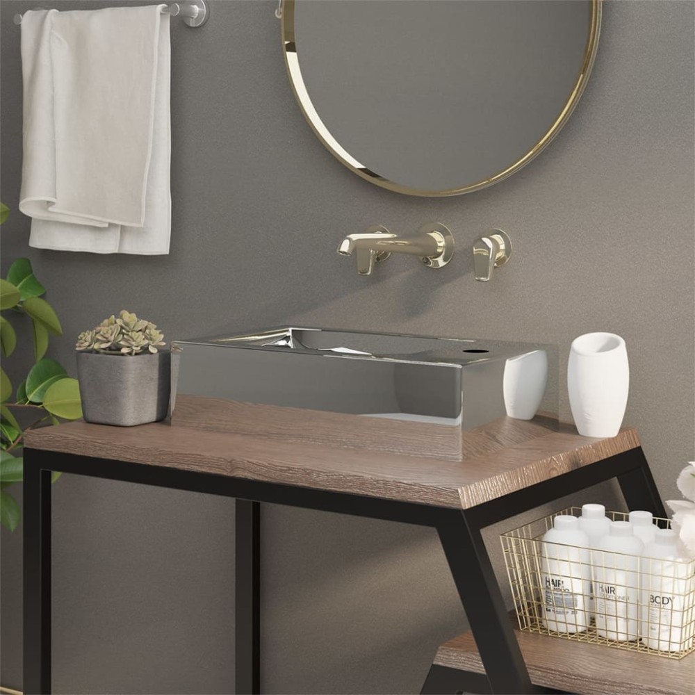 Wash Basin with Overflow 49x25x15 cm Ceramic Gold