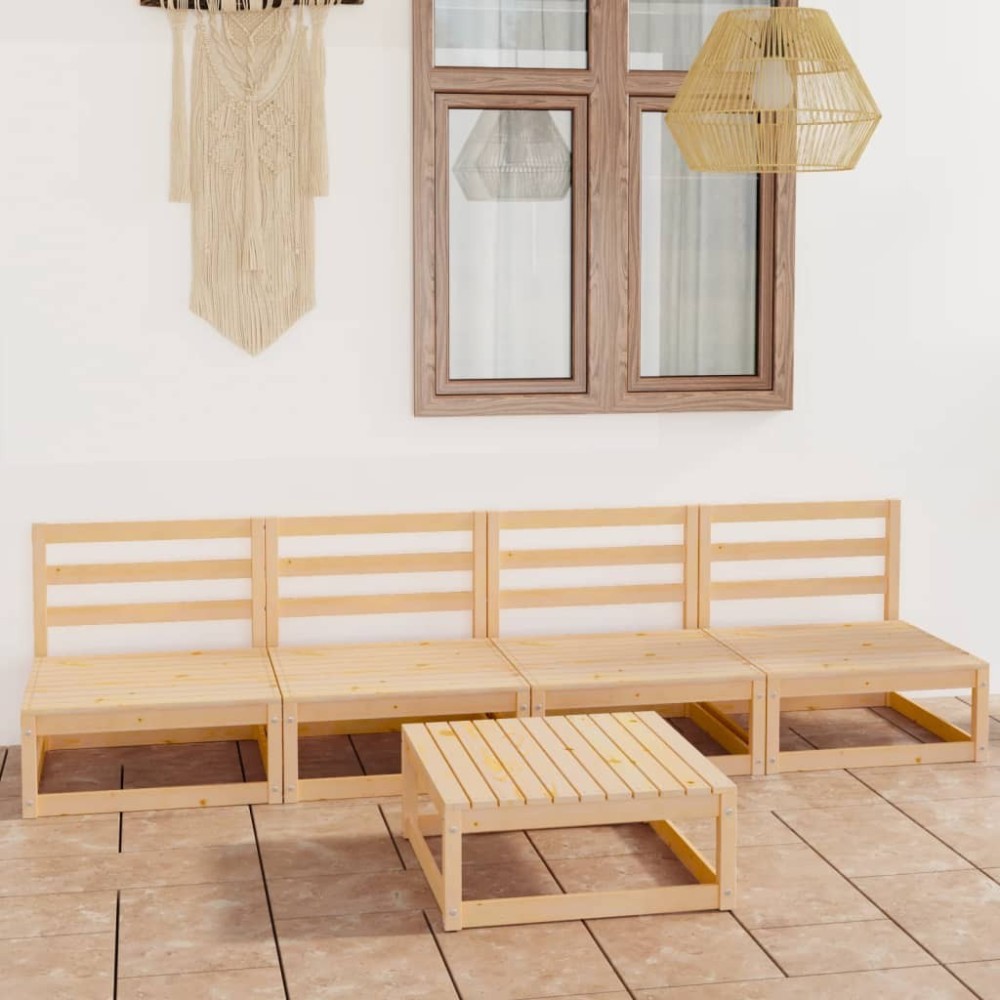 5 Piece Garden Lounge Set Black Solid Pinewood