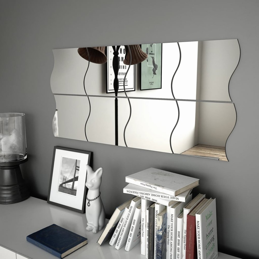 Wall Mirrors 8 pcs 20x20 cm Wave Glass