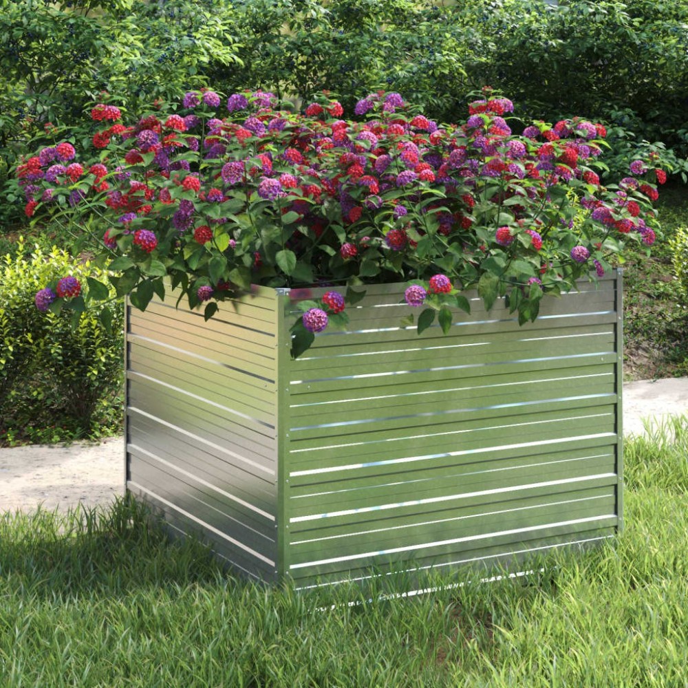 Garden Raised Bed 100x100x45 cm Galvanized Steel Silver
