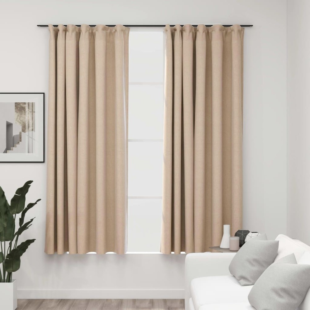 Verdunkelungsvorhänge Haken Leinenoptik 2 Stk. Beige 140x175 cm