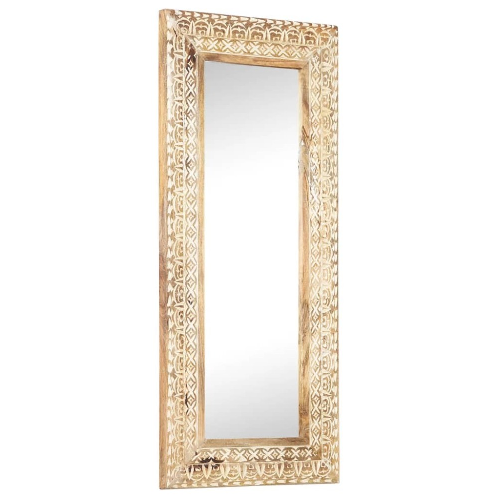 Hand-Carved Mirror 50x50x2.6 cm Solid Mango Wood