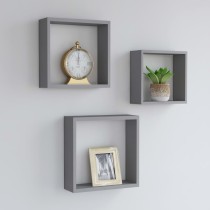 Wall Cube Shelves 3 pcs Black MDF