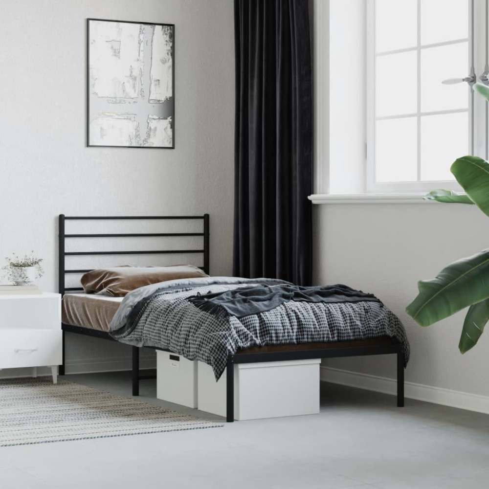 Metal Bed Frame with Headboard Black 135x190 cm 4FT6 Double