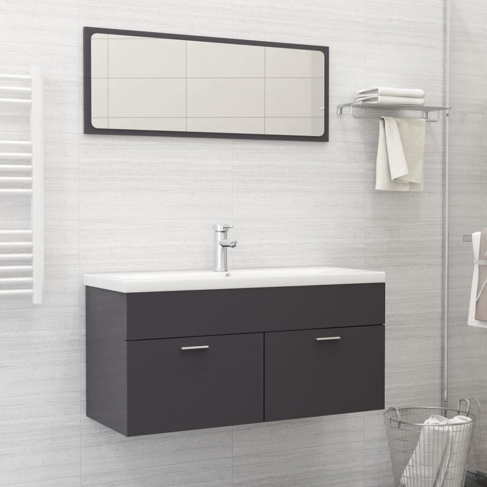 2 Piece Bathroom Furniture Set Concrete Grey Engineered Wood