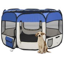 Foldable Dog Playpen with Carrying Bag Blue 90x90x58 cm