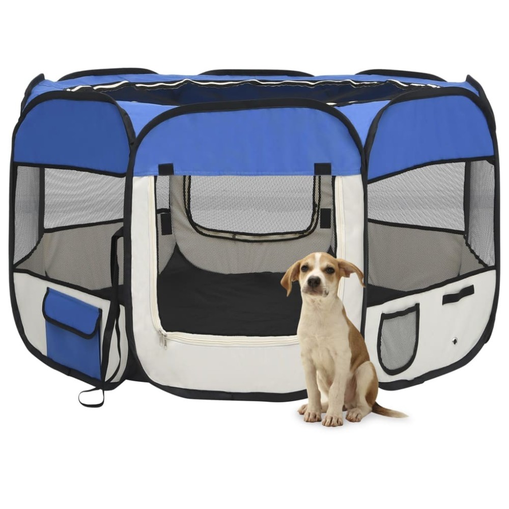 Foldable Dog Playpen with Carrying Bag Blue 90x90x58 cm