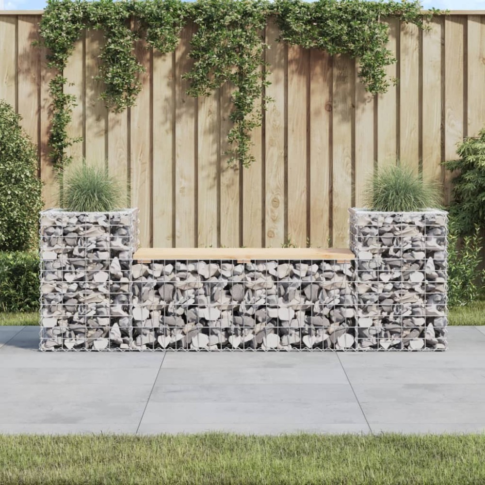 Gartenbank aus Gabionen 183x41x60,5 cm Massivholz Kiefer