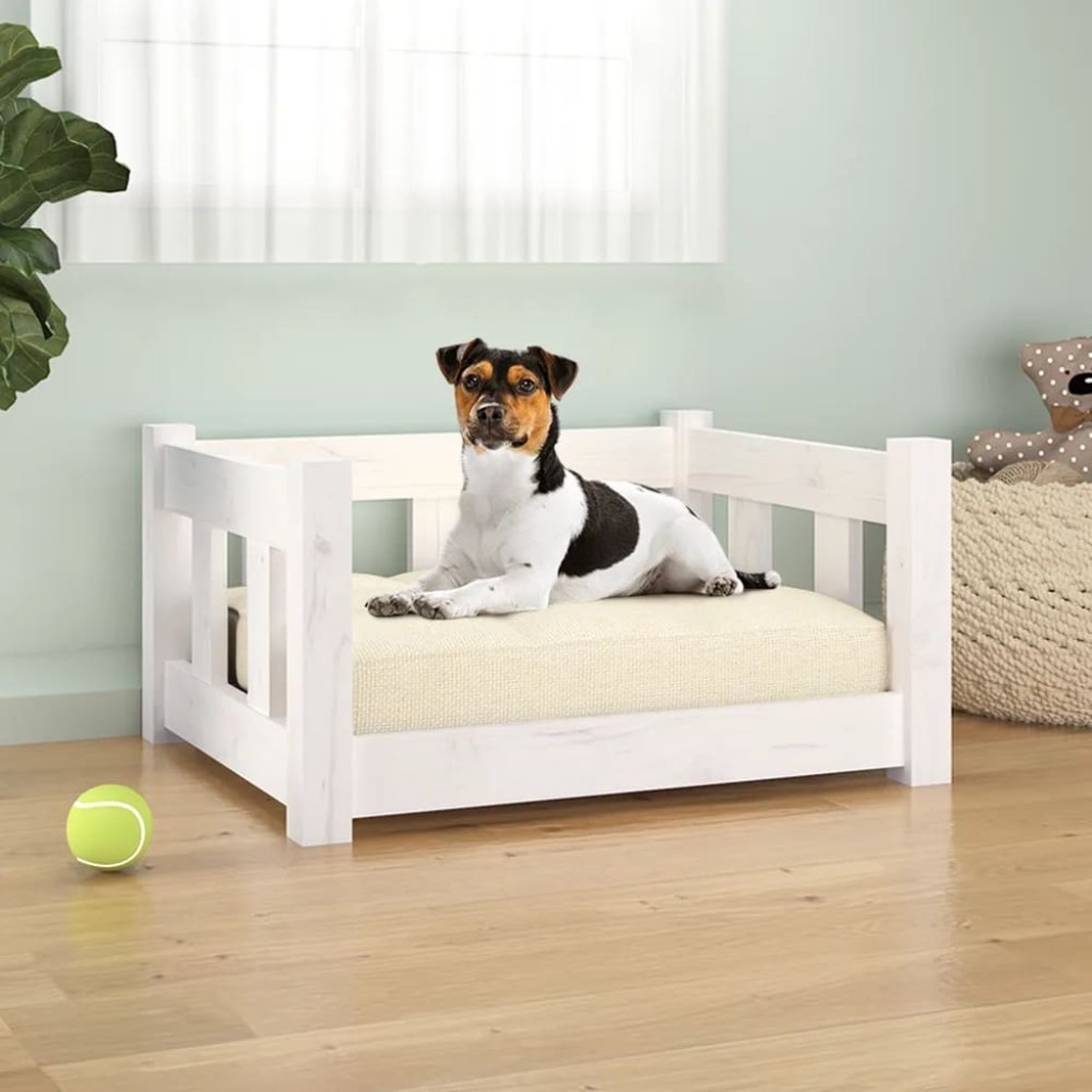 Dog Bed White 75.5x55.5x28 cm Solid Wood Pine