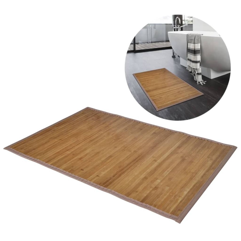 2x Bamboo Bath Mats 40 x 50 cm Brown