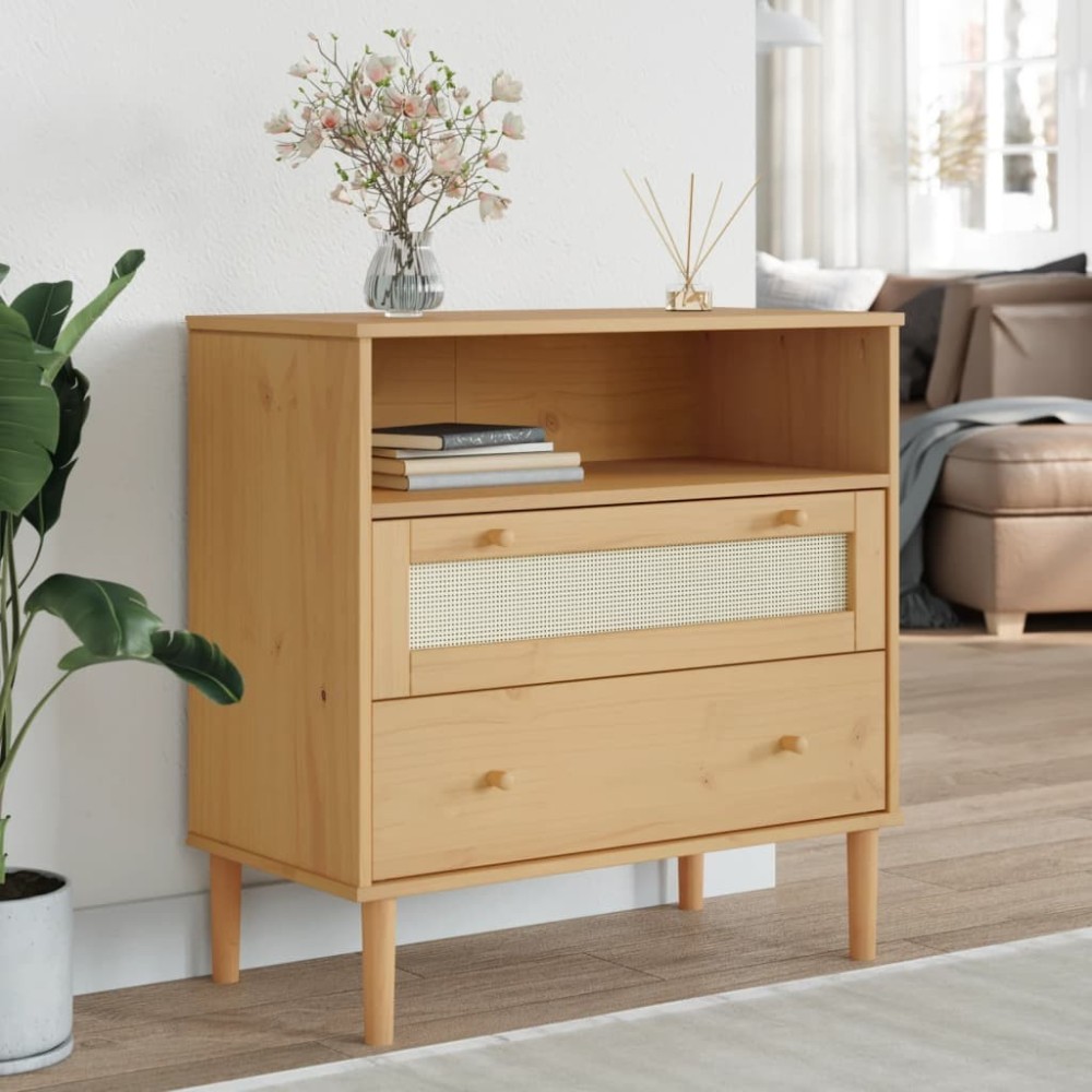 Sideboard SENJA Rattan Look Black 80x40x80 cm Solid Wood Pine