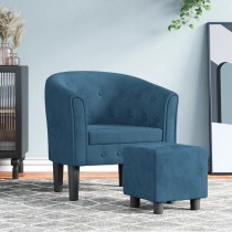 Tub Chair with Footstool Dark Blue Velvet