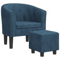 Tub Chair with Footstool Dark Blue Velvet