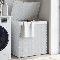 Laundry Basket with 2 Sections Black 53x35x57 cm Poly Rattan