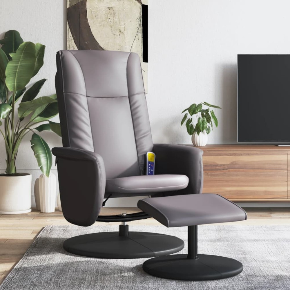 Massage Recliner Chair with Footstool Black Faux Leather