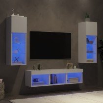 5 Piece TV Wall Units with LED Brown Oak Engineered Wood